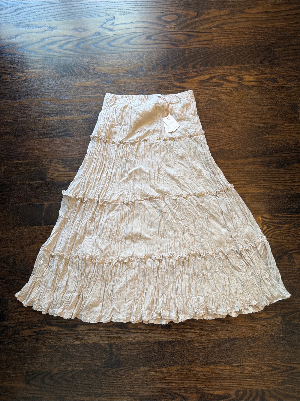 Aritzia Crinkle Midi Skirt in Tan